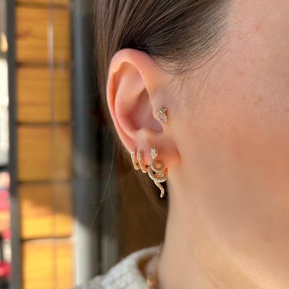 Snake Huggie Earrings | 18K Gold Plated | Luxury Jewelry - Picture 4 of 9